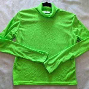 Missguided Long Sleeve Neon Green Ribbed Turtleneck Crop Top - 8